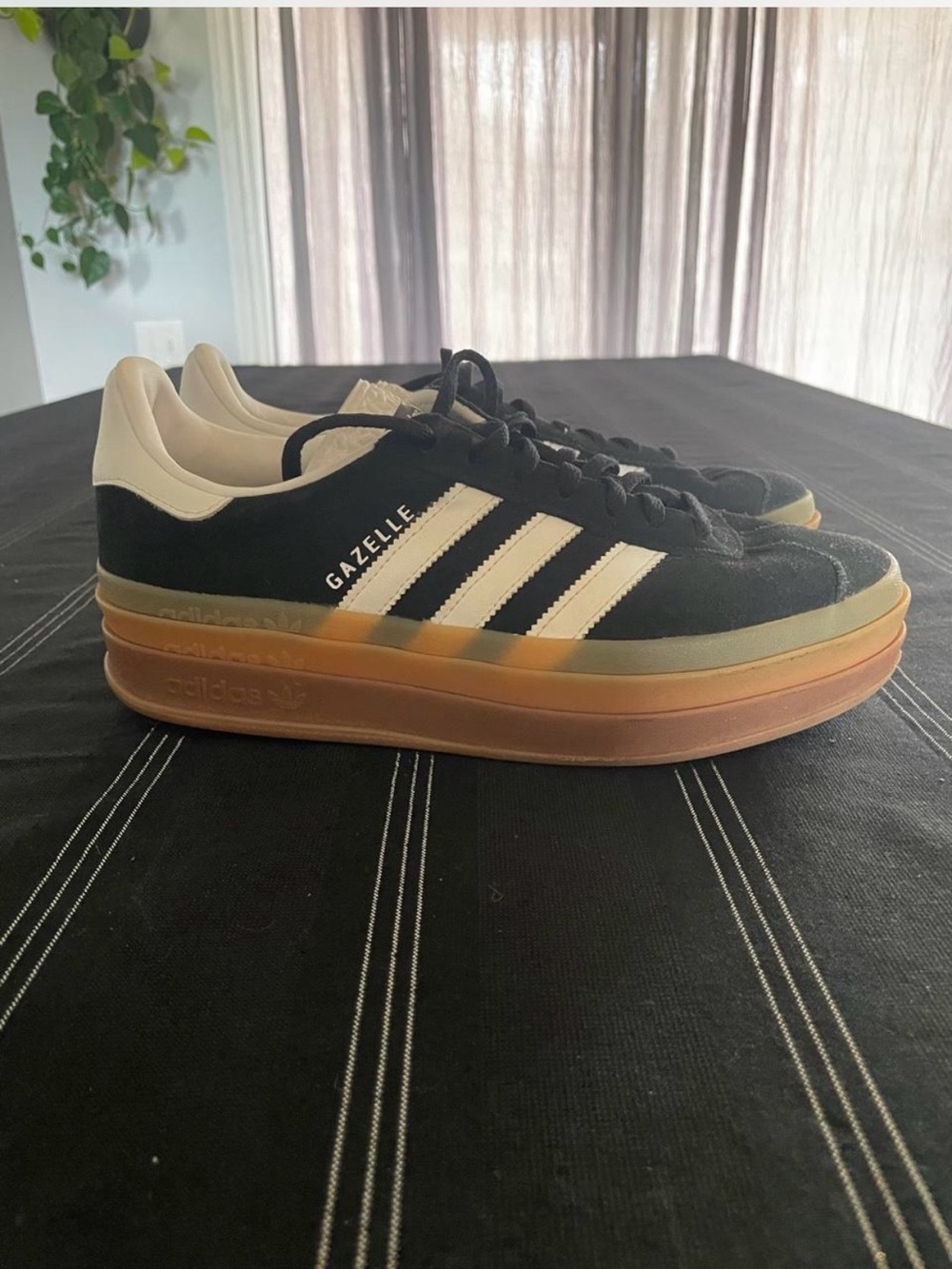 Adidas Gazelle Platform Sneakers - Black, White & Brown Sole
